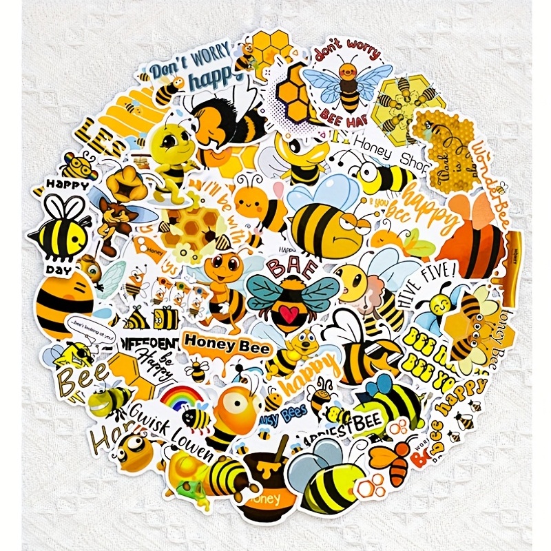50 Pcs Cartoon Bee Stickers for Kids, Cute Bee Stickers Decals for Girl  Teen, Yellow Vinyl Waterproof Stickers for Water Bottles, Laptop, Package
