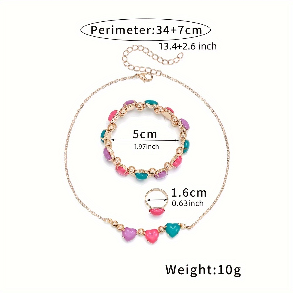 3pcs Girls Jewelry Set Pink Heart Charm Necklace & Earrings Jewelry Set  Kids Accessories Party Gift