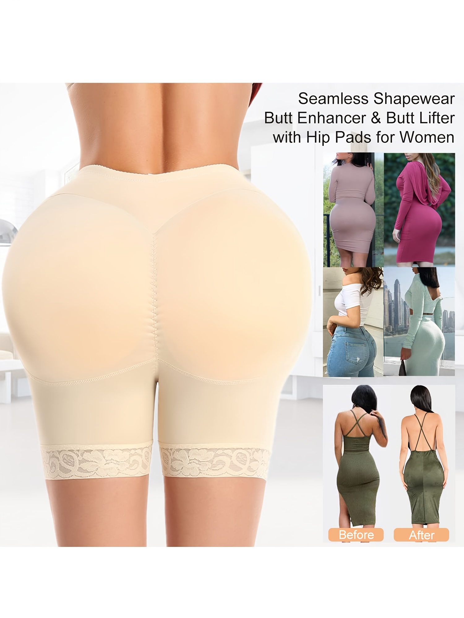 Women's Butt Lifter Padded Shapewear Butt Enhancer Tummy Control Panties  Seamless Fake Buttock Underwear Lace Shorts