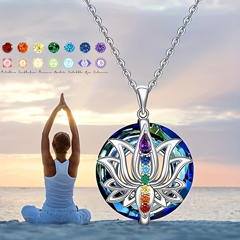 7 Chakra Lotus Flower Necklace 925 Sterling Silver Yoga Pendant Healing  Stone Crystals Bar Spiritual Chakra Necklaces for Women - AliExpress