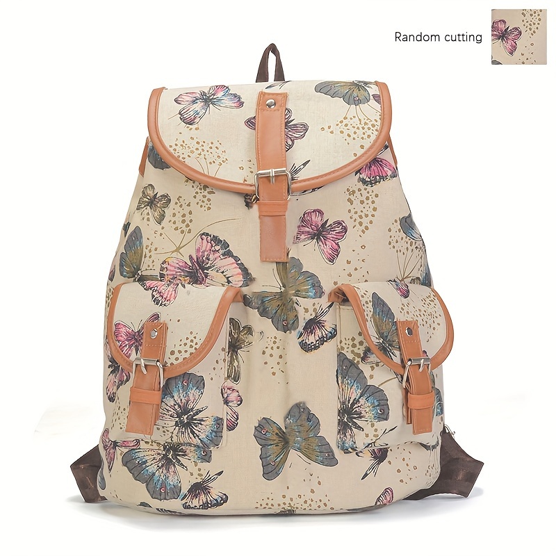 Butterfly Drawstring Large Capacity Preppy Backpack Canvas - Temu