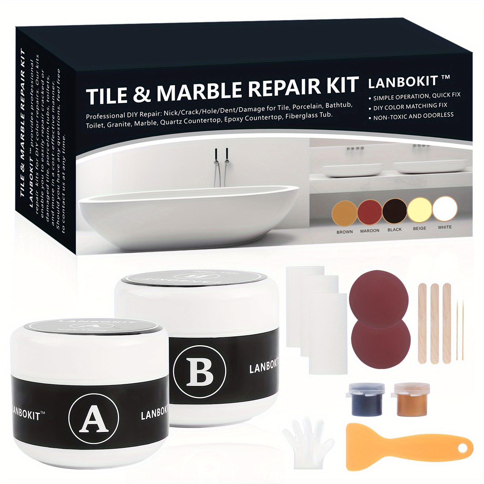 Tub, Tile and Shower Repair Kit, 5oz Fiberglass Porcelain Acrylic