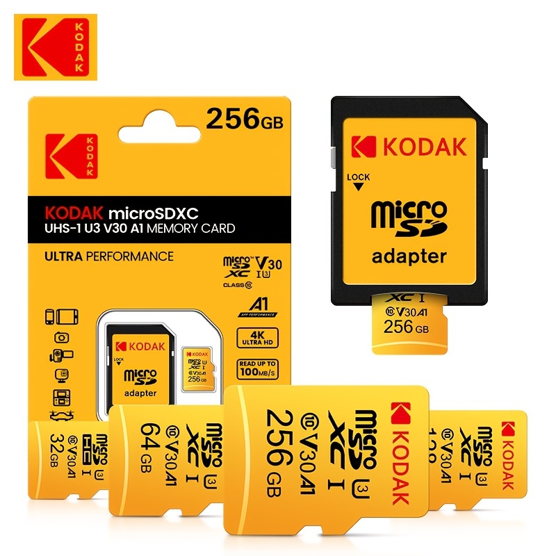 Kodak - Carte Micro SD 256 Go UHS-I U3 V30 A1 microSDHC/XC - Carte Mémoire  Micro SD - Vitesse de Lecture 95MB/s Max - Vitesse d'Écriture 85MB/s Max 