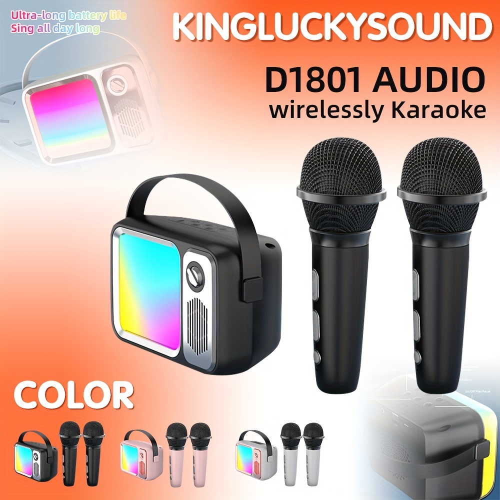 Sistema de altavoces de karaoke portátil, máquina de karaoke con 2  micrófonos inalámbricos tipo C altavoz Bluetooth con luz RGB para el hogar  al aire