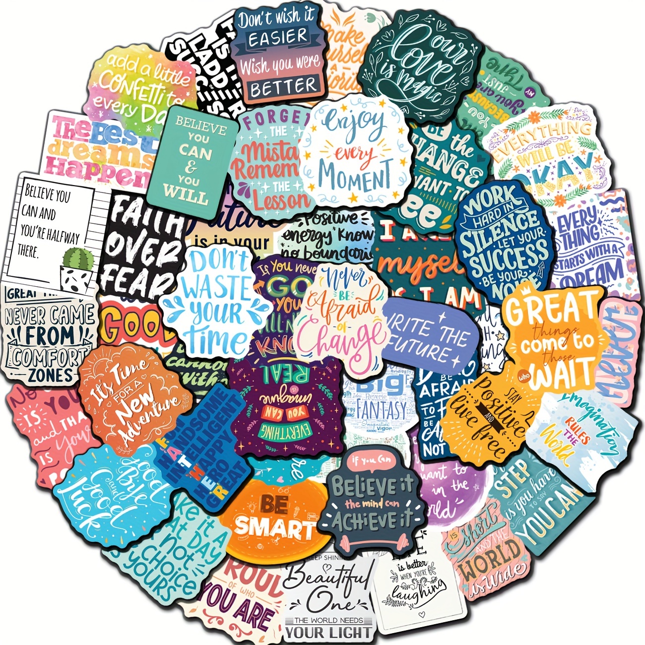 50PCS Motivational Sticker, Inspirational Words Stickers for Teens Adults  Students Teacher Employees Vinyl Encouraging Positive Affirmation Stickers  for Water Bottles Laptop Decals Scrapbook Journal
