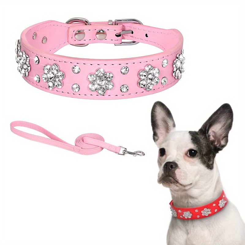 

Bling Artificial Diamond Dog Collar And Leash Set, Durable Leather Dog Neck Collar Walking Jogging Dog Walking Leash