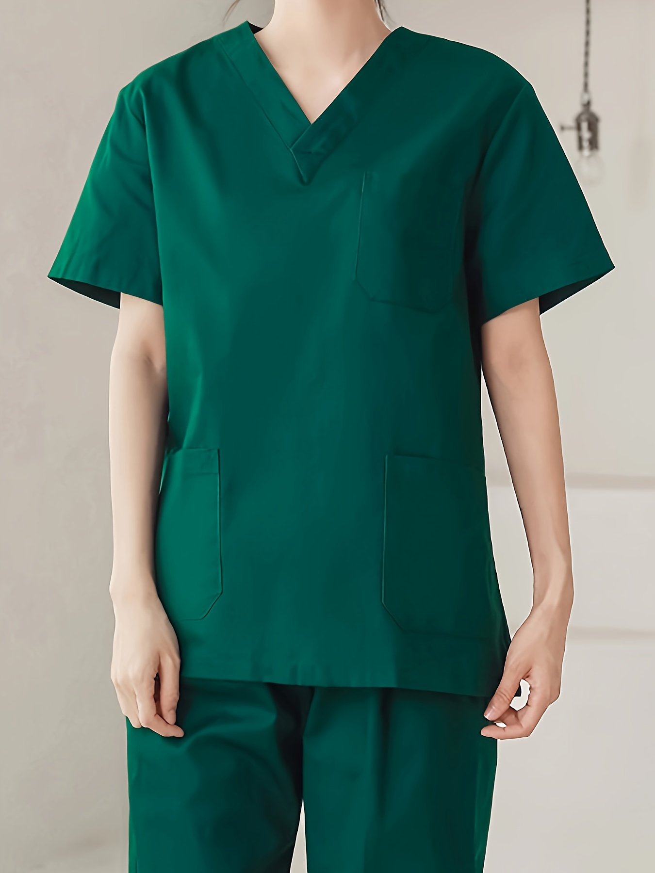 Stretch Scrub Women Lady Short Sleeve Straight Pants Medical Nurse Spa  Uniform