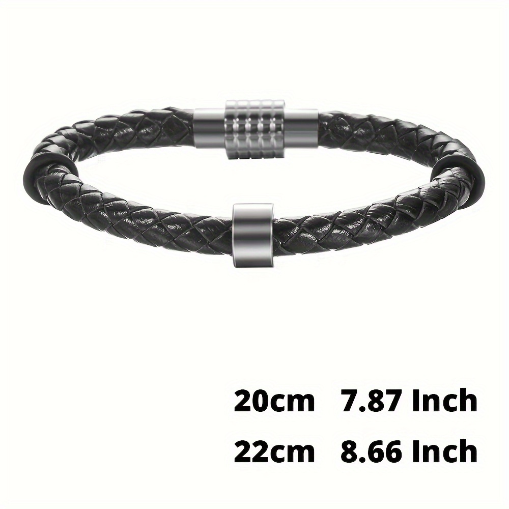 Customized Magnetic Bracelet Thick Black Leather Rope - Temu