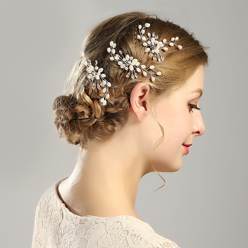 Flower Decor Bridal Wedding Hair Combs Faux Pearl Hair Pins - Temu