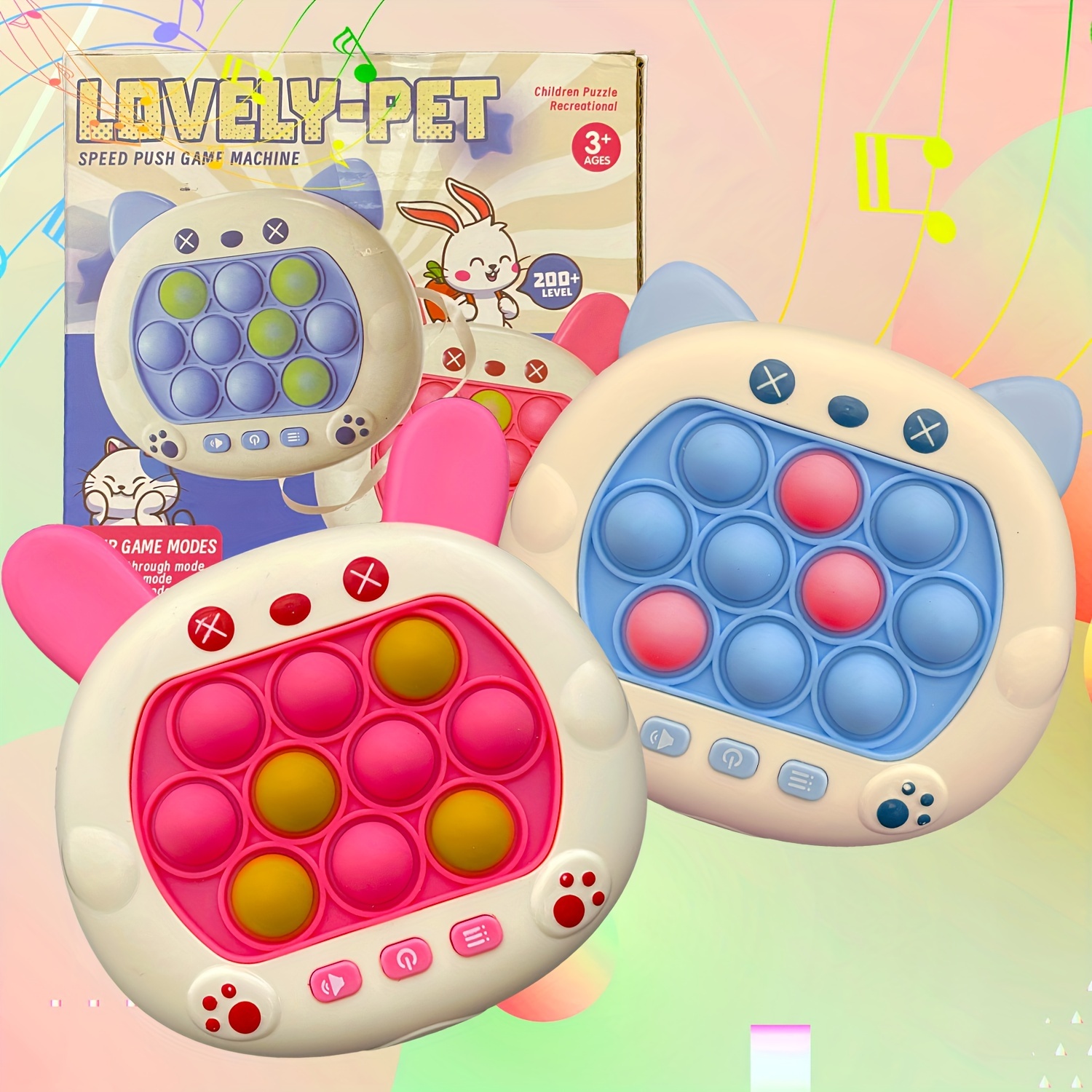 Pop Game Fidget Toys pour Enfants, Console Pop Bubble Pop à poussée Rapide,  Machine de Jeu Portable, Jouets sensoriels, Motif Lumineux, Jouet Fidget