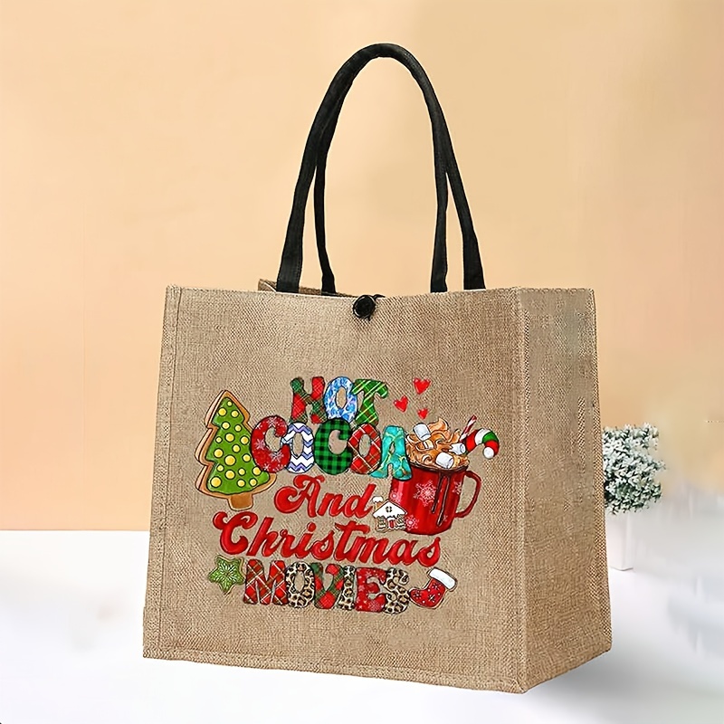 Happy Christmas Handbag Cartoon Christmas Tree Elk Printing Temu