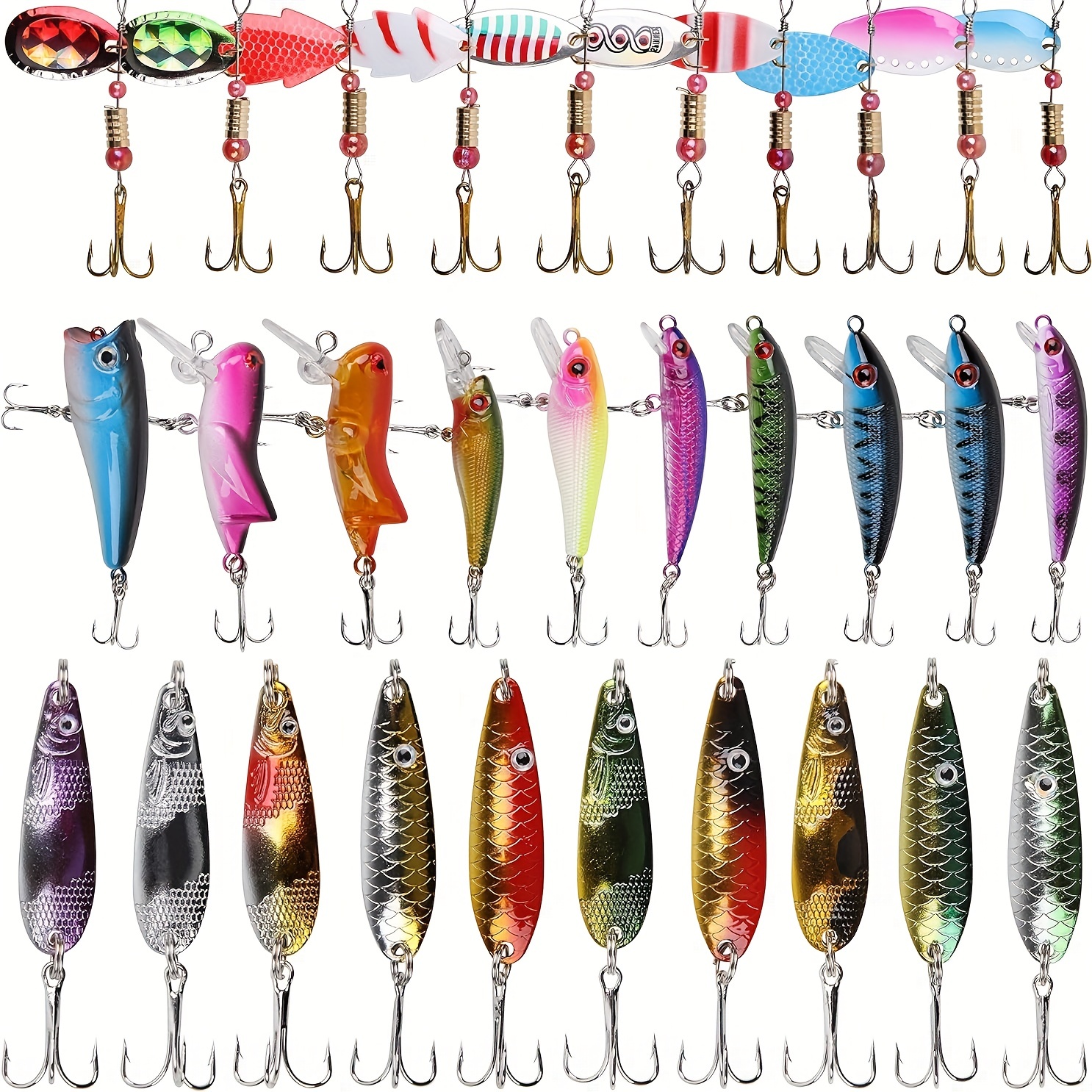 30pcs Mixed Fishing Lures With Sequin, Fishing Lure Set Kit, Minnow Fishing  Bait, Spoon Fishing Lure, Fishing Tackle
