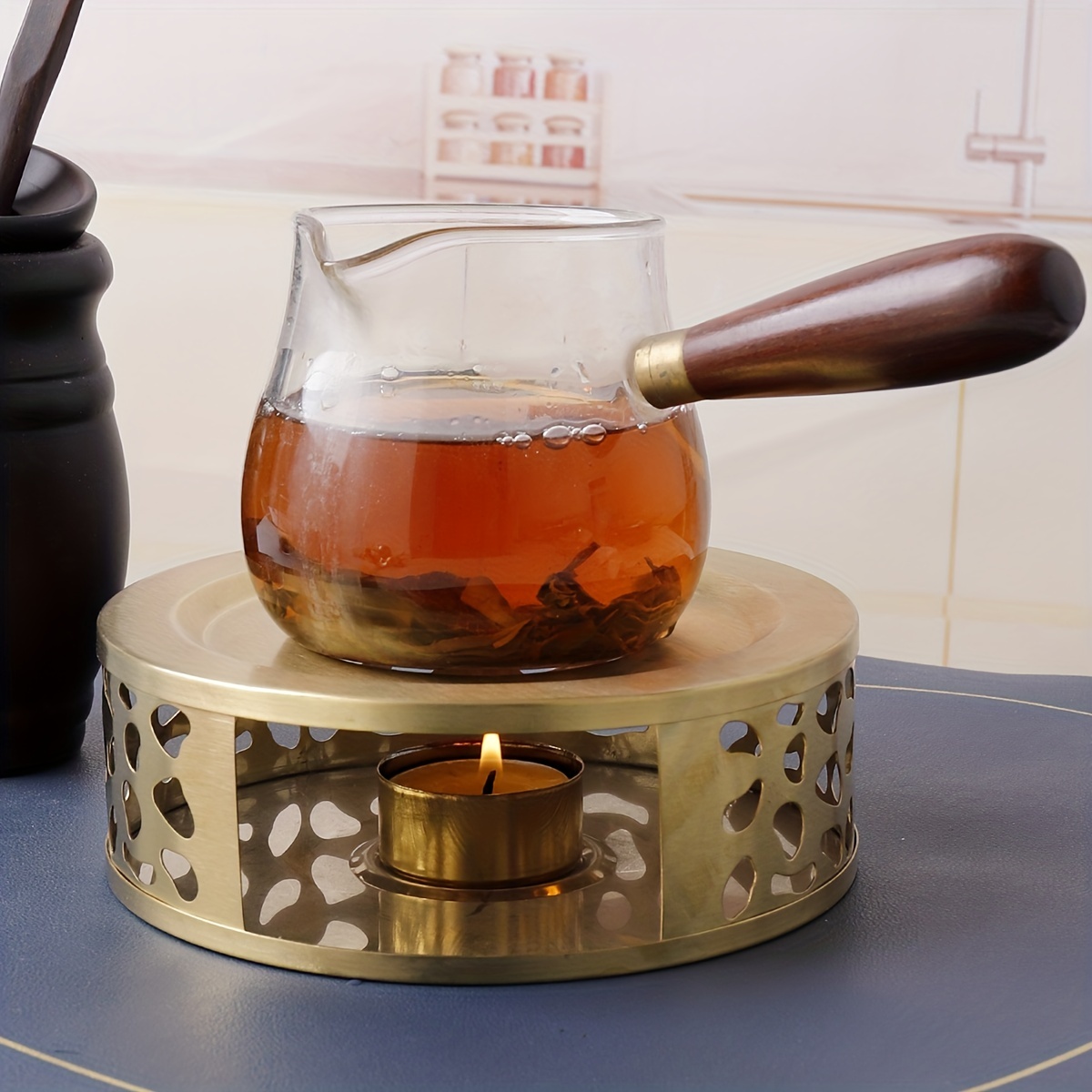 1set Round Stainless Steel Tea Pot Stove, Gold