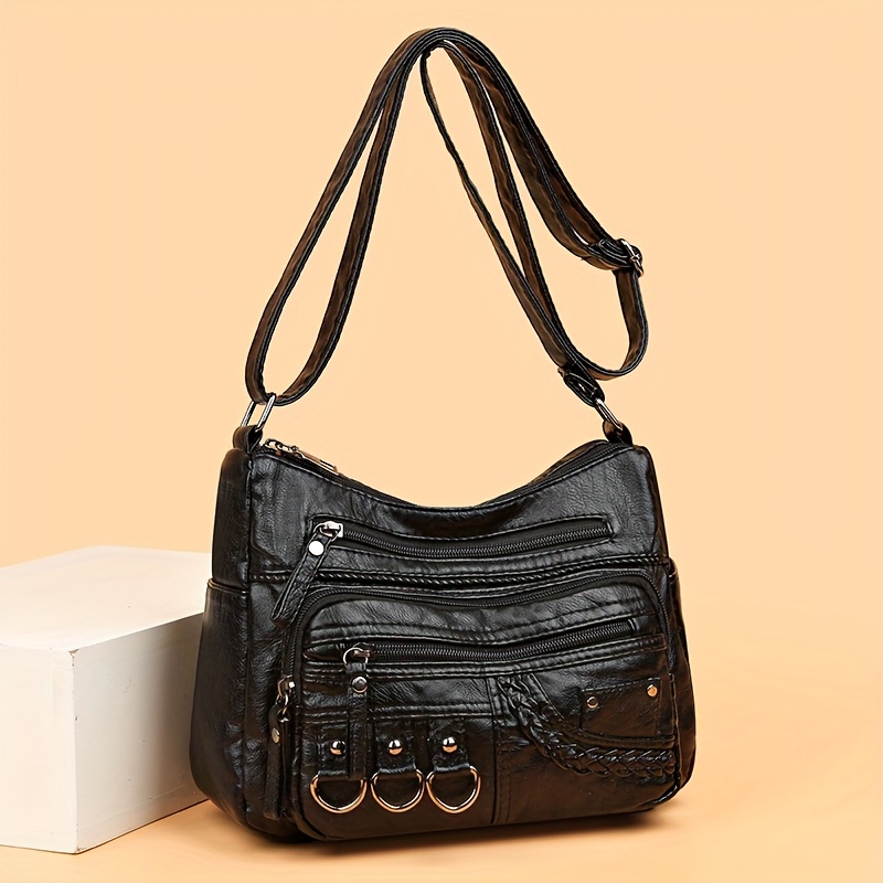 Shoulder Bag / Crossbody Purse / Brown-black Faux Leather Bag