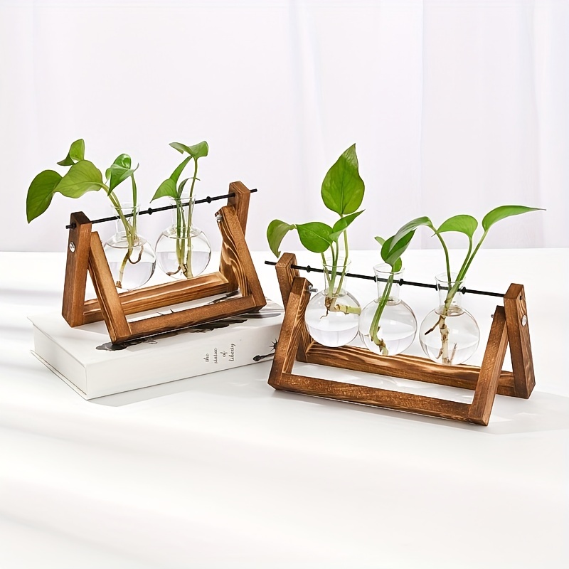 Huike Station de multiplication pour plantes en verre - Avec support en  bois - Pot de fleurs en verre à l'intérieur - Avec porte-clés - Pot de  fleurs - Figurine pour décoration