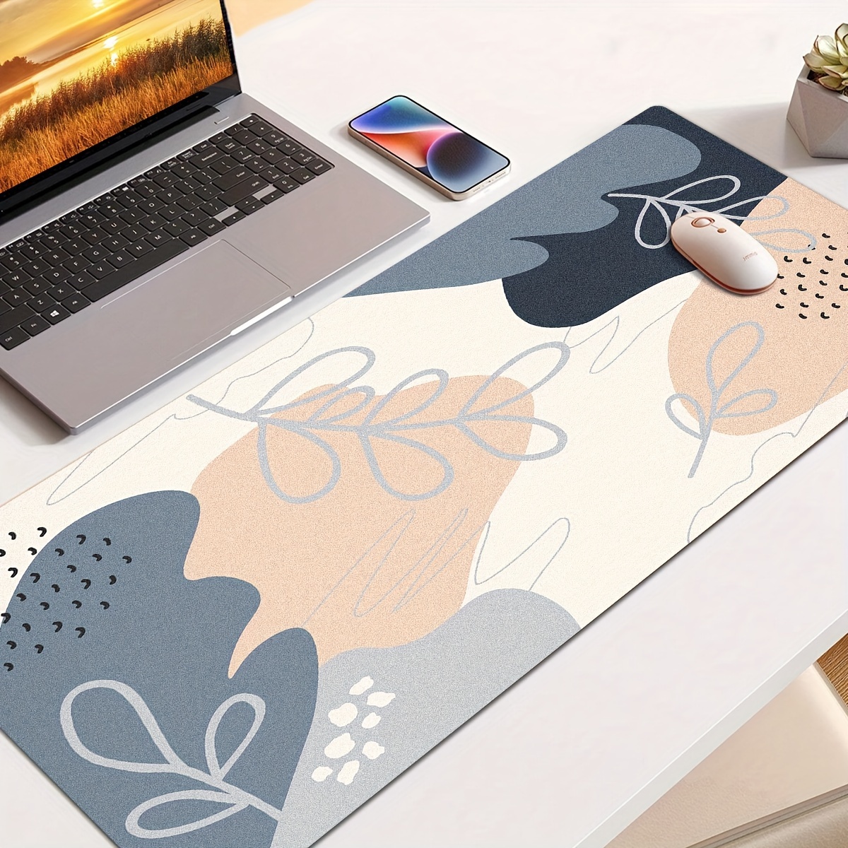 Xxl Cute Desk Mat Modern Abstract Design Non slip Rubber - Temu