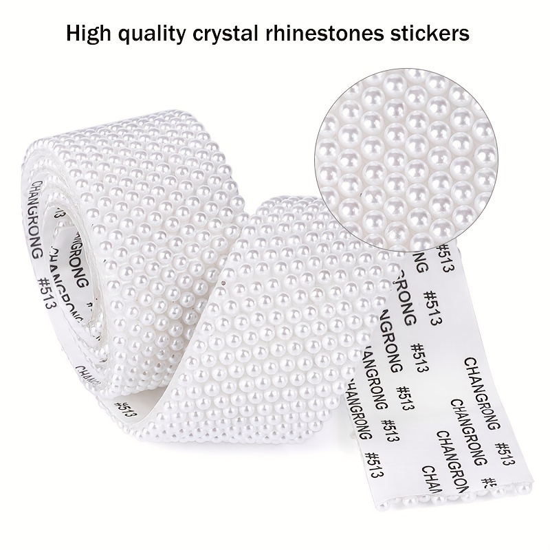 4 Rolls White Pearl Ribbon Glitter Rhinestones Trims Strap Crystal Pearl  Strips for DIY Crafts Wedding Home Decor (White)