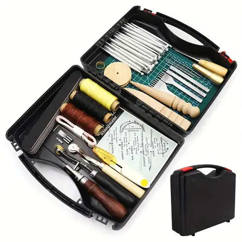 Leather Working Tools Leather Craft Kit and 20 PCS Leather Stamping Tools,  Upholstery Repair Kit with Waxed Thread and Different Shape Saddle for Carving  Leather, Leather Sewing and DIY Craft Making 