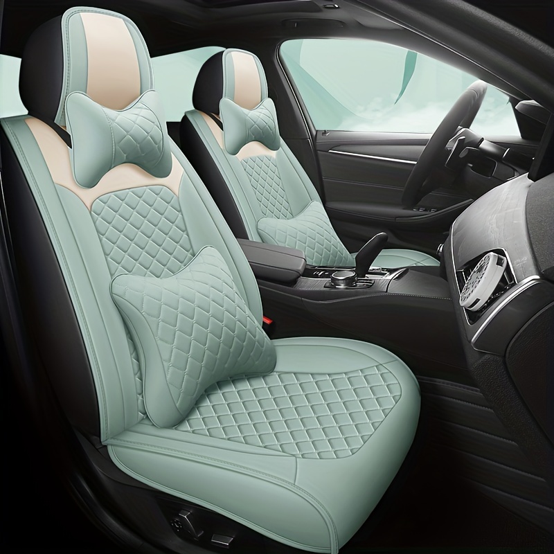 Housse de coussin de siège à couverture complète en cuir de voiture,  version de luxe, un seul siège avant (noir blanc)