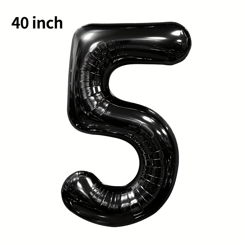  Black 5 Balloon, 40 Inch Number Balloon, Black and