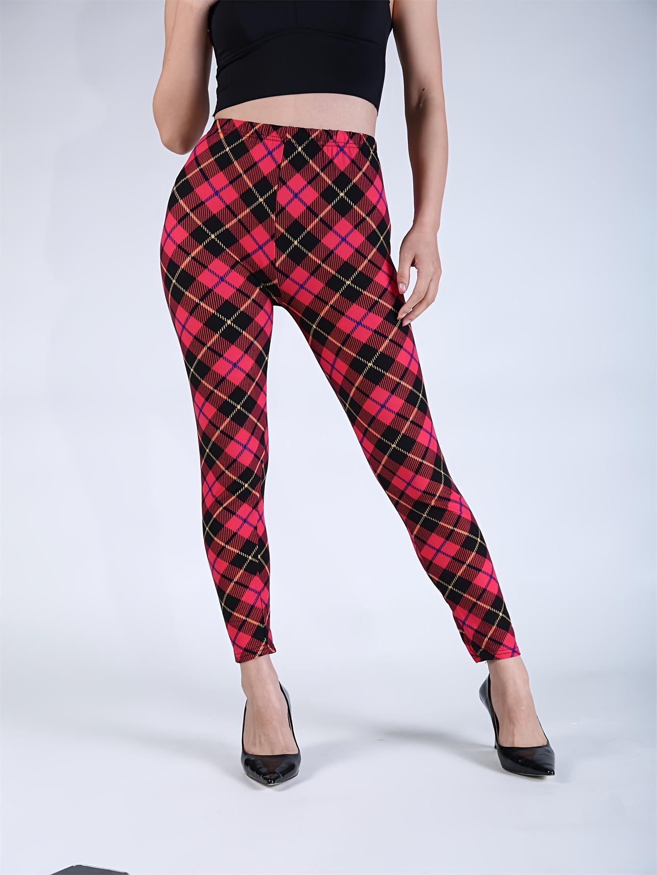 Women's Black And Red Plaid Leggings & Tights