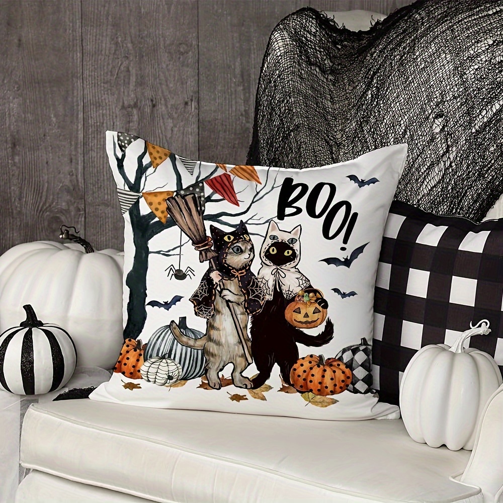 Halloween Kitty Throw Pillow 18x18