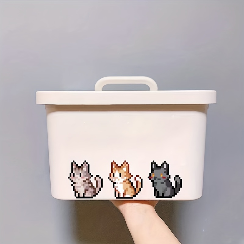 Cartoon Cute Pixel Pet Cat Stickers Storage Box Notebook Computer