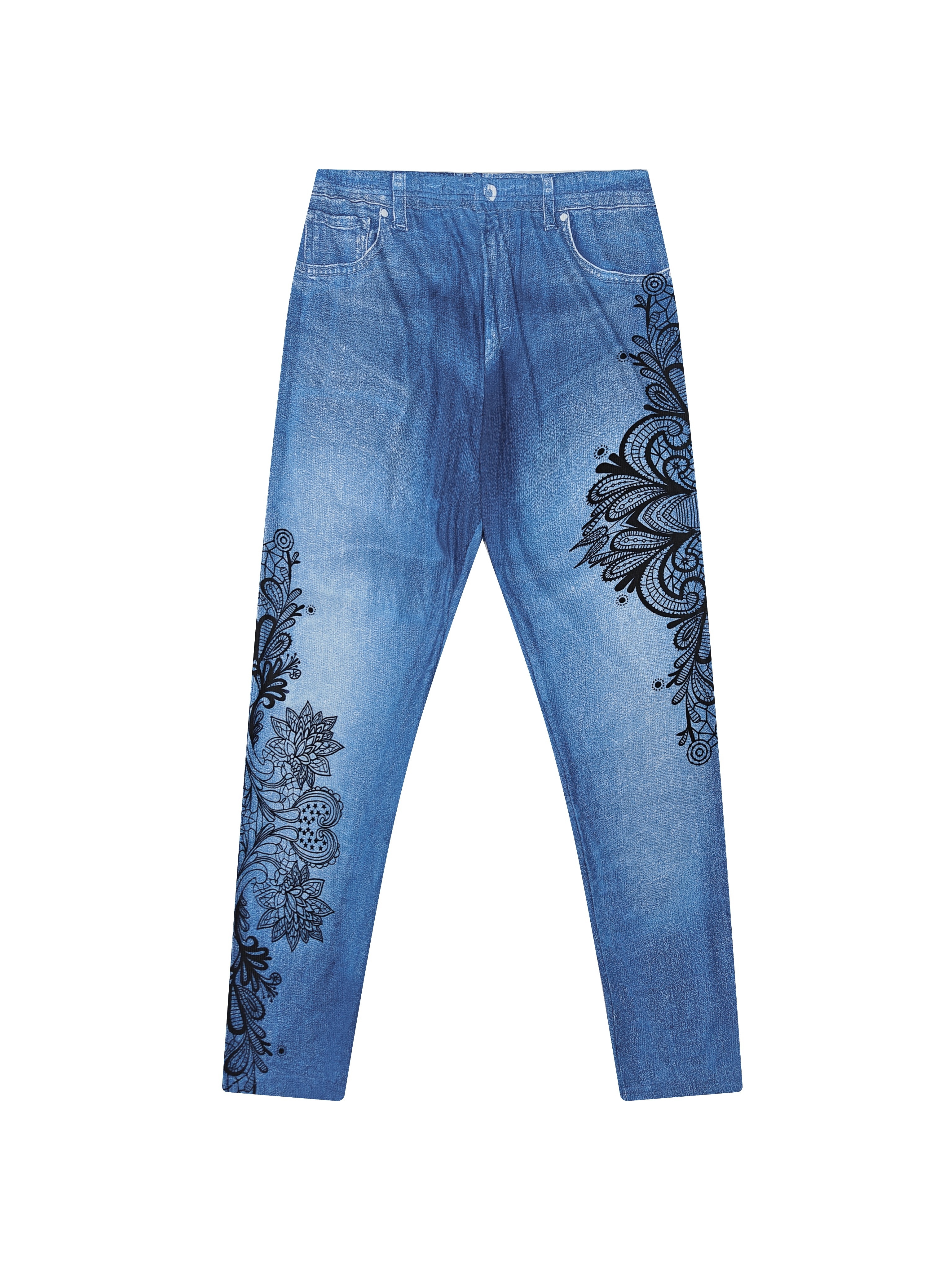 Buy Blostirno Women's Stretchy Jeggings High Waist Tummy Control with Back  Pockets Denim Printed Fake Jean Leggings for Women Online at desertcartINDIA
