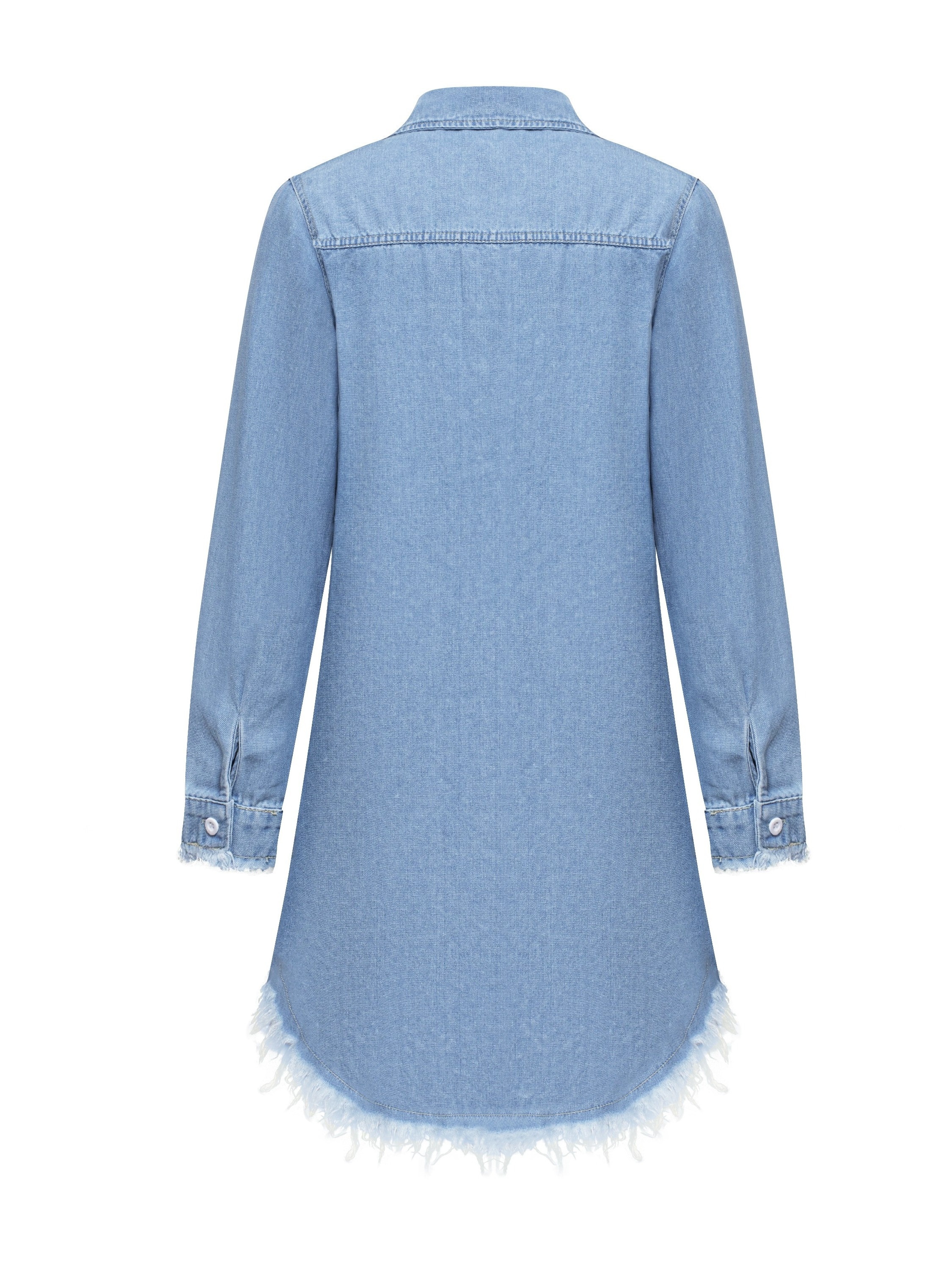 Denim frayed hem cheap long sleeve shirt dress