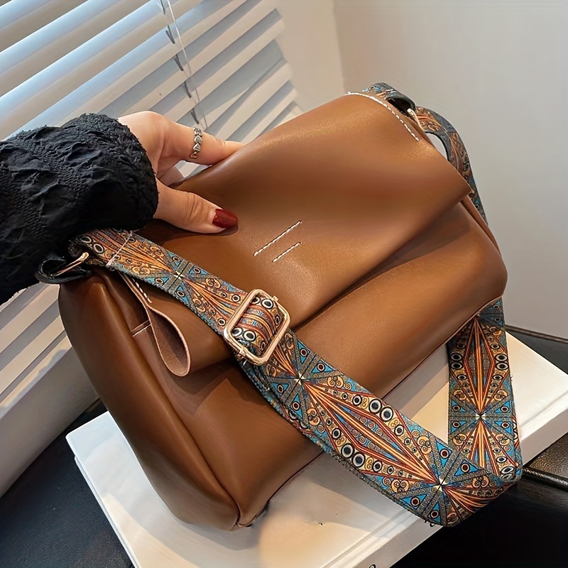 Vintage Solid Color PU Leather Women Fashion Shoulder Sling Bag