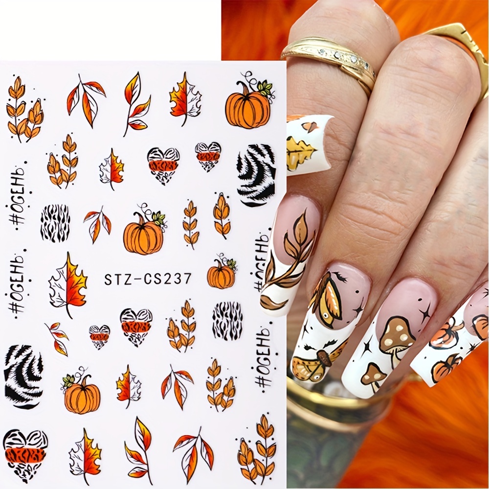 Waterproof Maple Leaf Flower Nail Art Stickers 3D Self Adhesive Decals