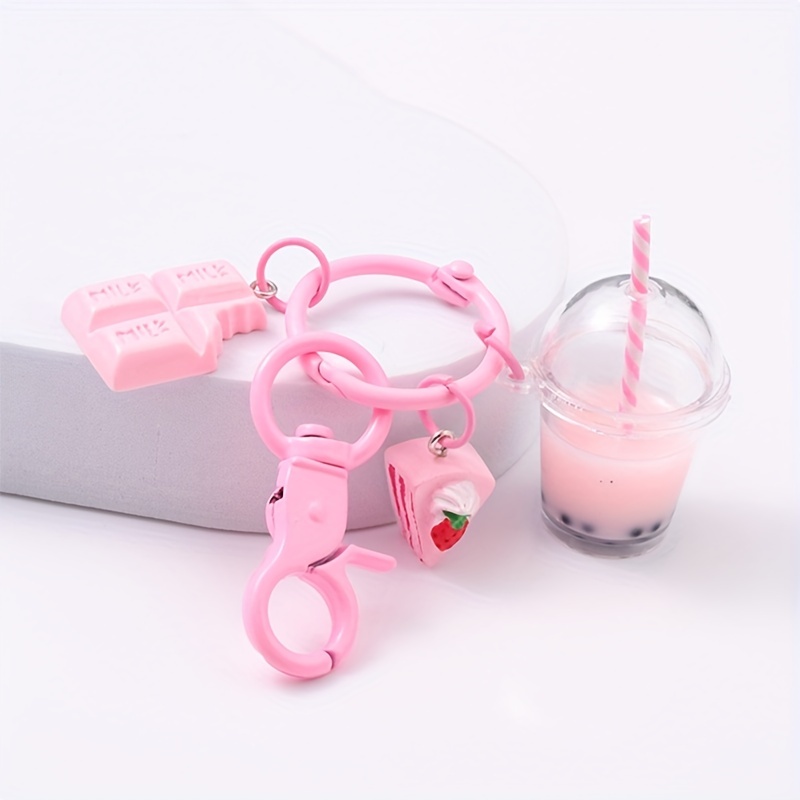 Yuanyan rose - 10 cm - Porte-clés mignon Bubble Tea pour filles et garçons,  Pendentif en peluche douce, Décor