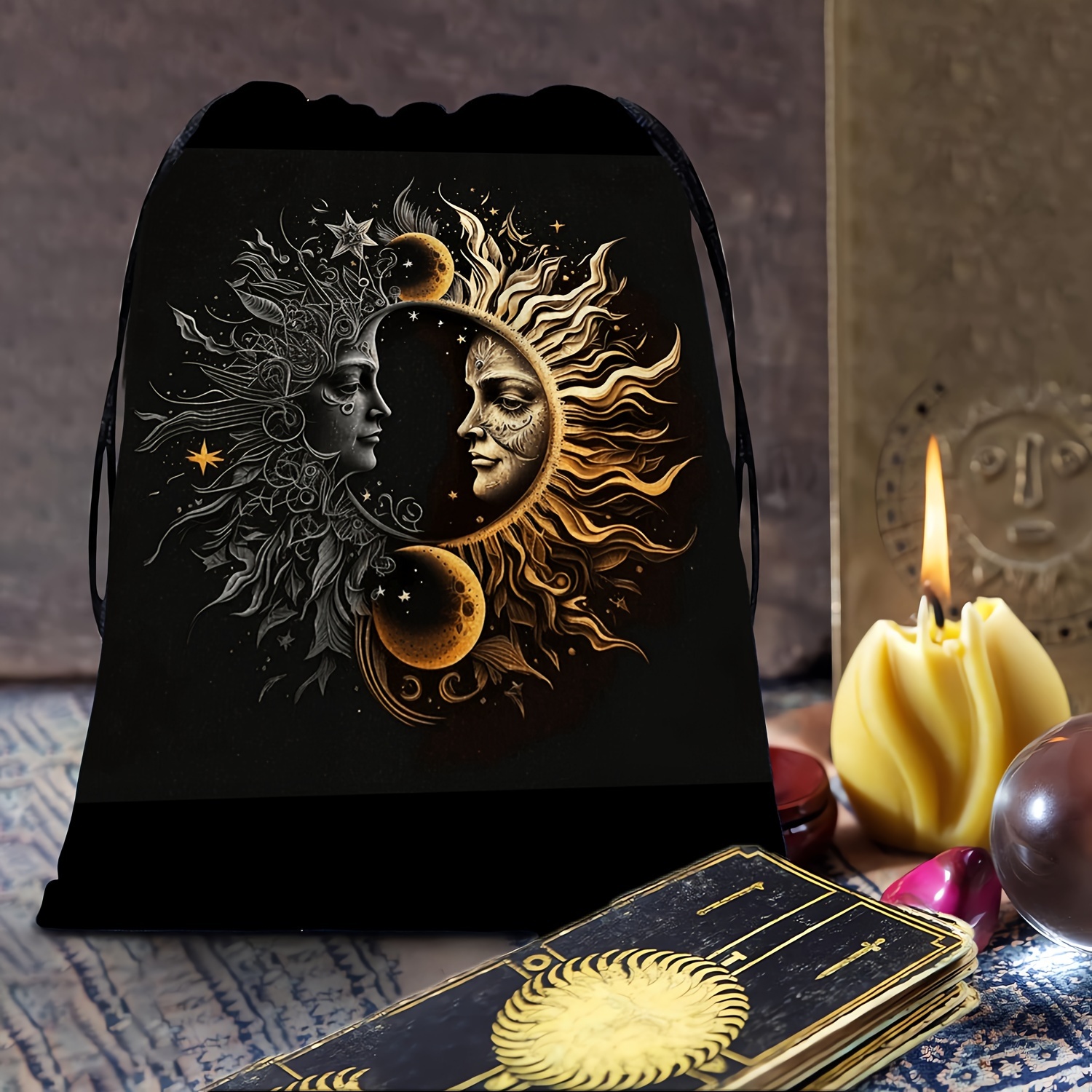 Image of 1pc Festive Gift Bag For Halloween & Christmas - Double-sided Colorful Print, Tarot Card & Dice Storage, Travel Pouch, Jewelry Organizer, Perfect For Winter, New Year