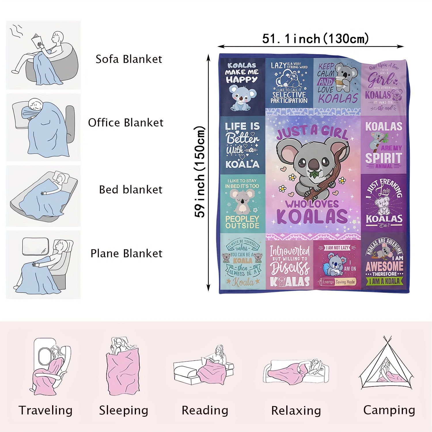 Hudodmn Koala Gifts for Girls, Koala Blanket, Koala Gifts, Gifts for Koala  Lovers, Koala Lover Gifts Ideas, Koala Lovers Birthday Gifts, Just a Girl