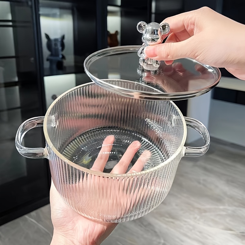 High borosilicate glass stew pot with lid double ears water proof