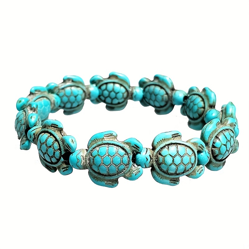 

1pc Synthetic Turquoise Turtle Bracelet, Rosy Black Turquoise Turtle Couple Bracelet For Men And Women Hand Jewelry