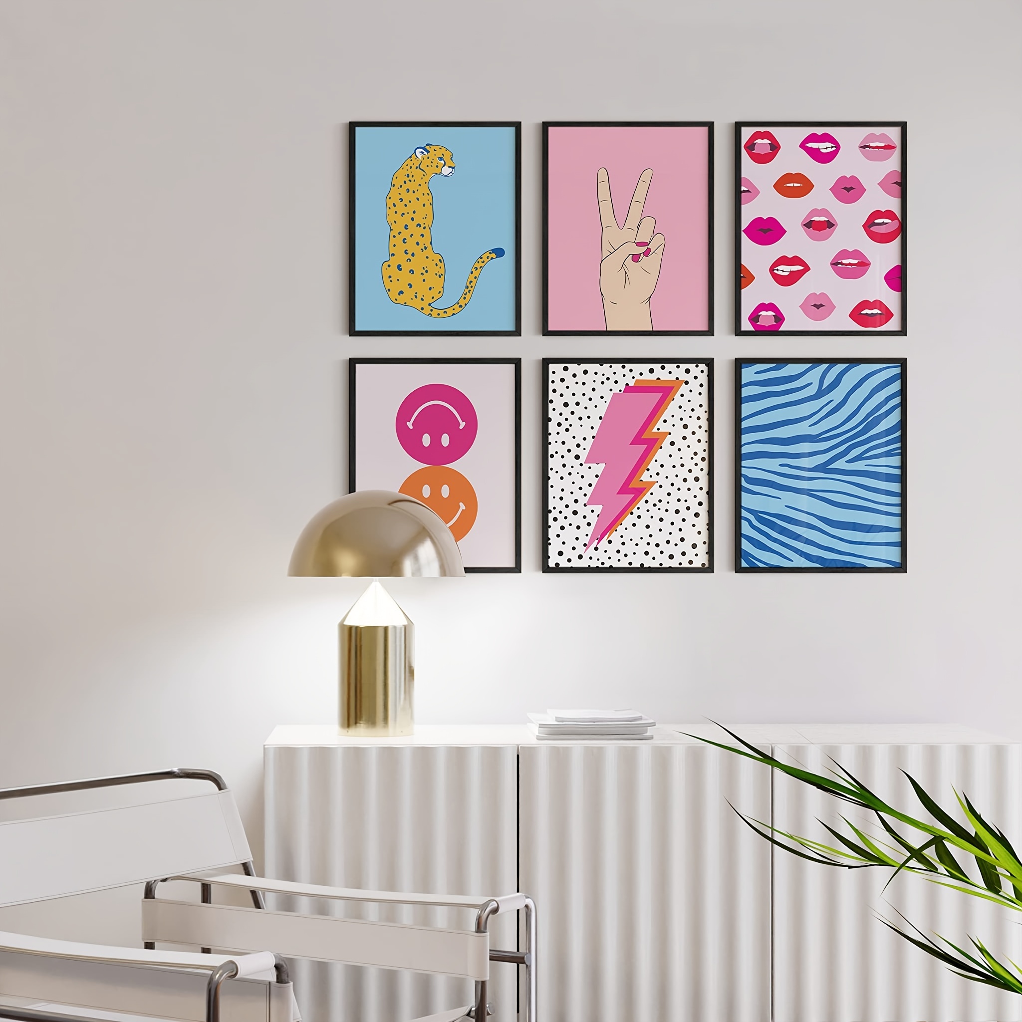 6枚 フレームなしキャンバス プレッピー写真 壁用 ピンクポスター 部屋
