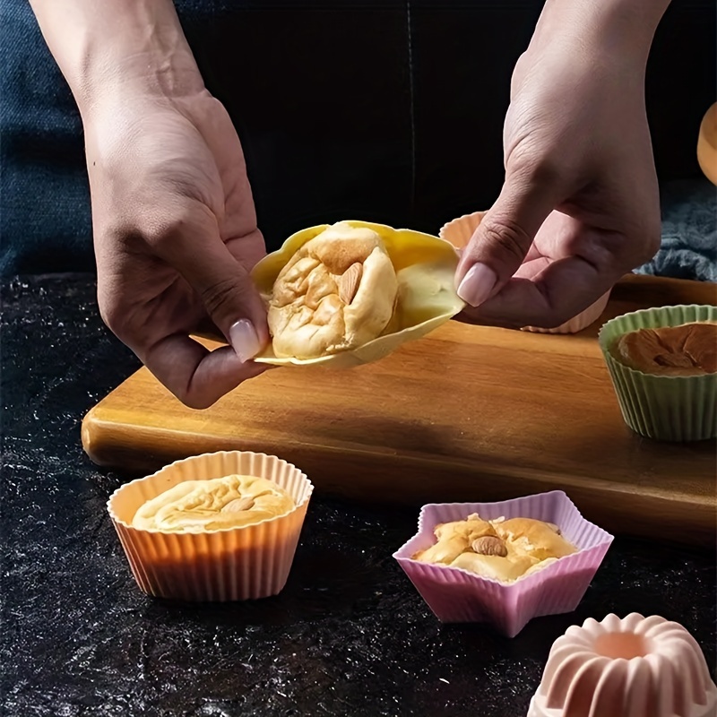 Silicone Muffin Cups, 6 Shapes Cupcake Cups, Mini Fluted Tube Cake