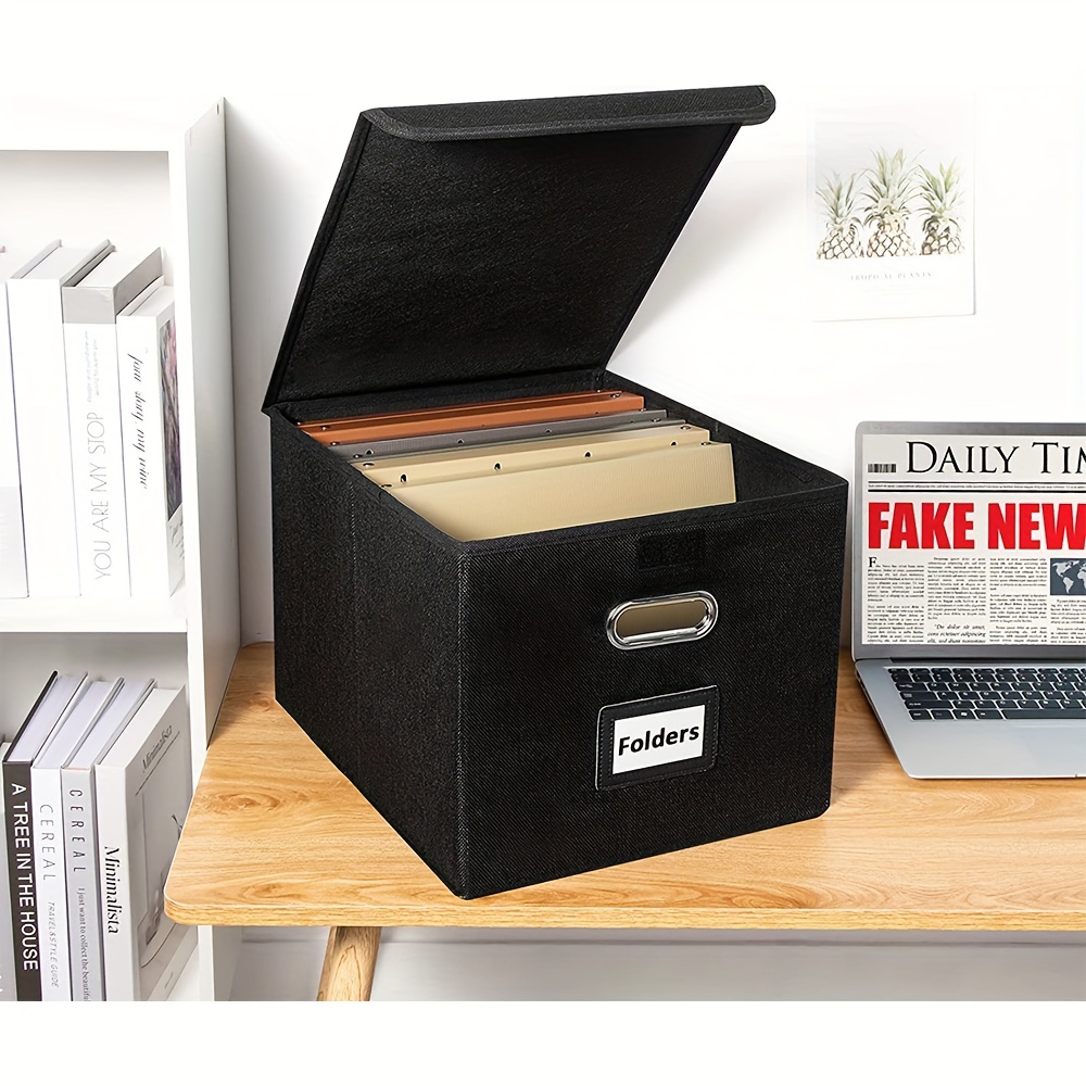 Linen File Box with Lid, Collapsible File Organizer