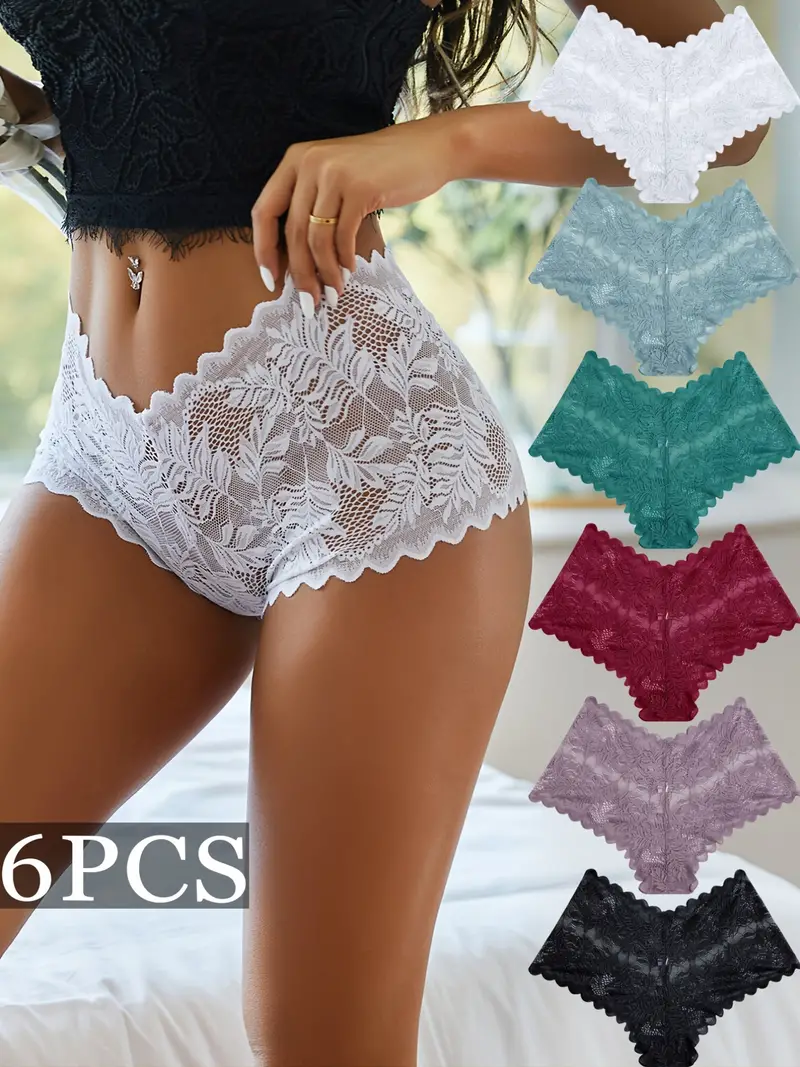 6pcs Lace Boyshort Sexy Floral Panties Low * Underwear Ladies Comfortable  Underpants, Women's Lingerie & Underwear