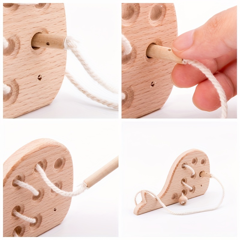Montessori Wooden Toy Rattle Threading Board Educational Toy