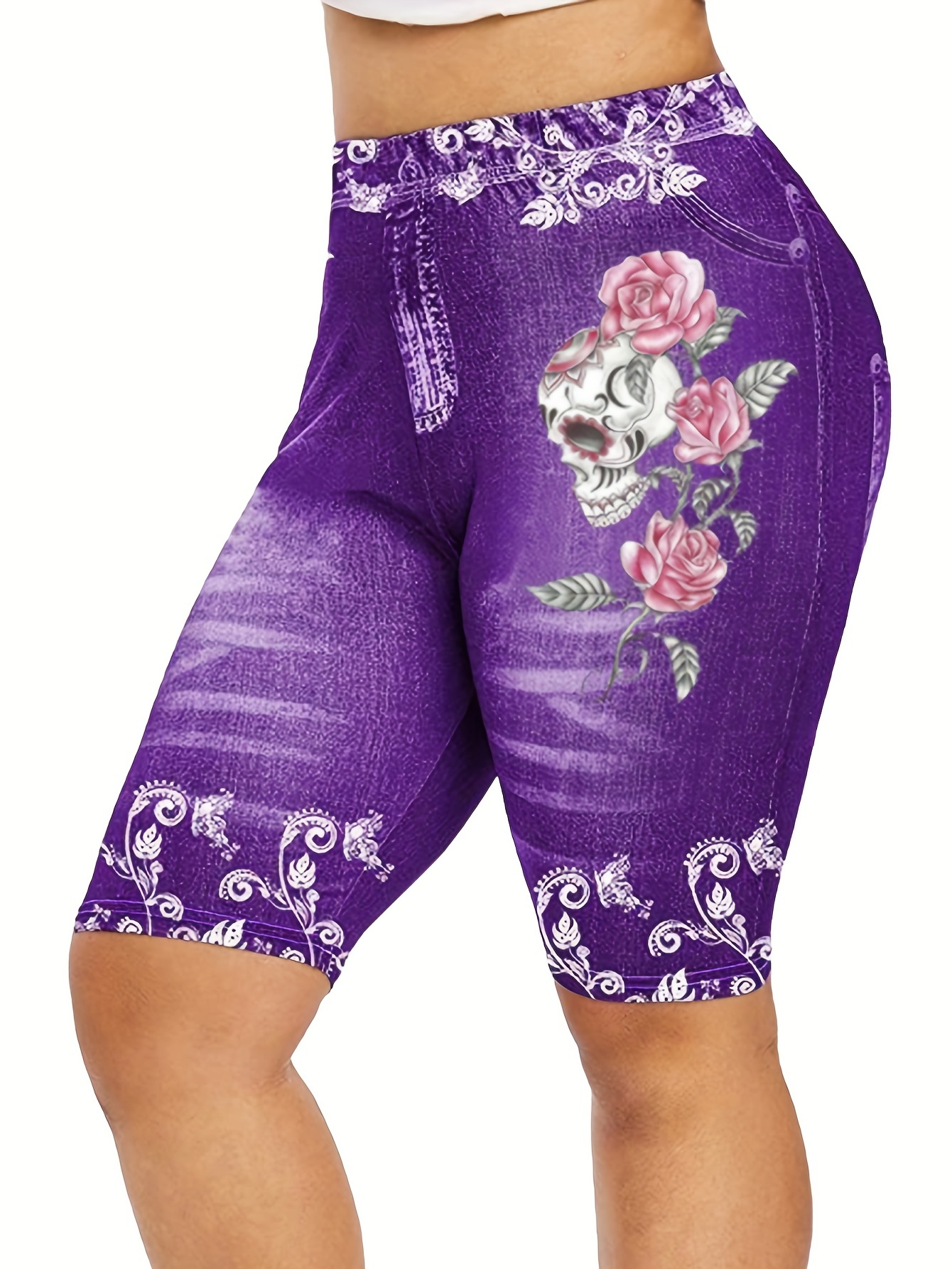 Plus Size Casual Shorts Women's Plus Denim Butterfly Print - Temu