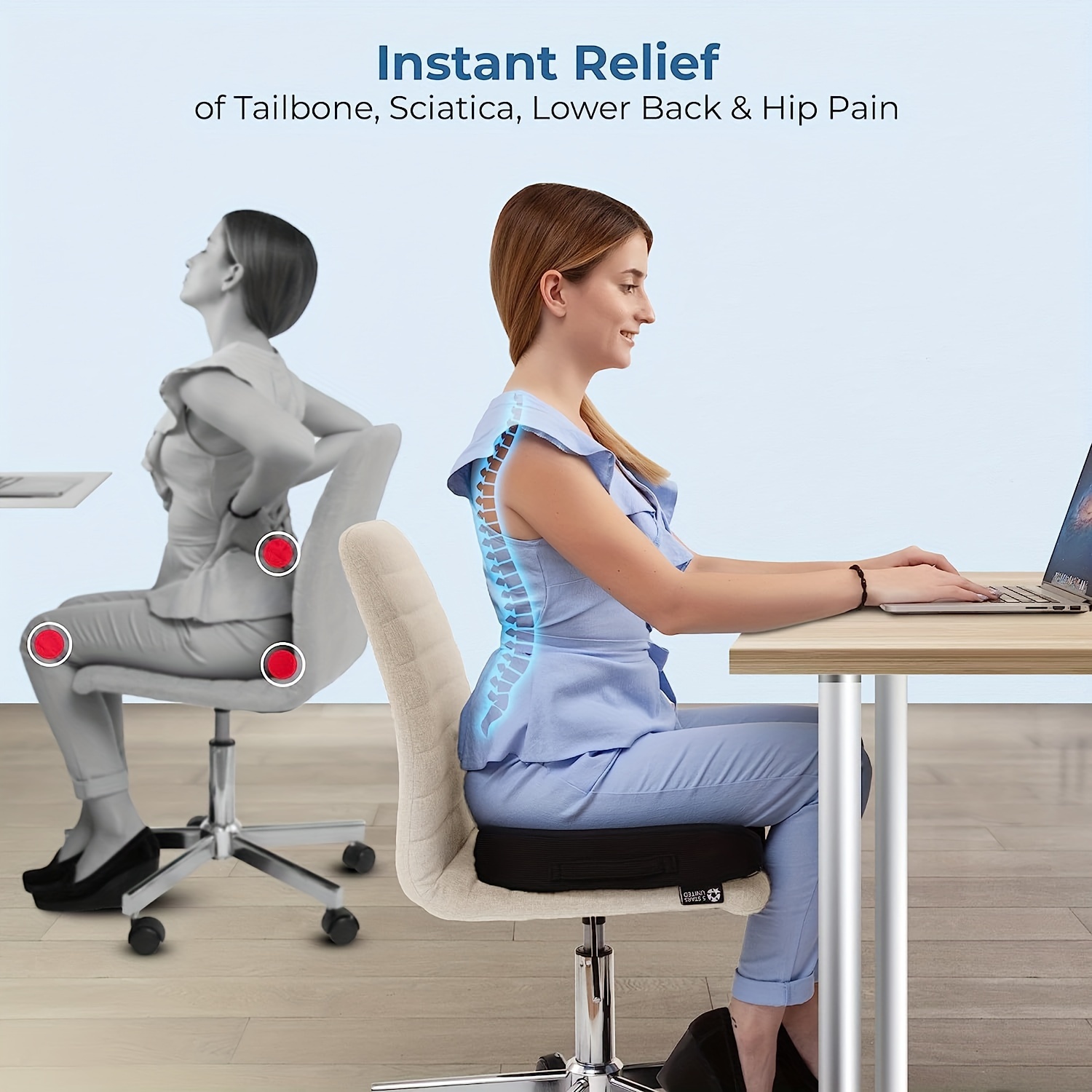 Office Chair Car Seat Cushion Sciatica & Back Pain Relief