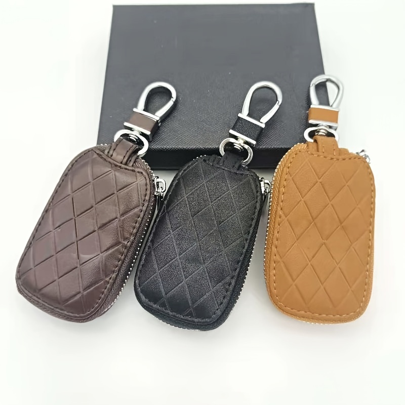 handmade Keychain leather Protective Key Case Cover key fob protector Key  Holder Small Home Storage Bag Key Ring Pouch (Small-brown)