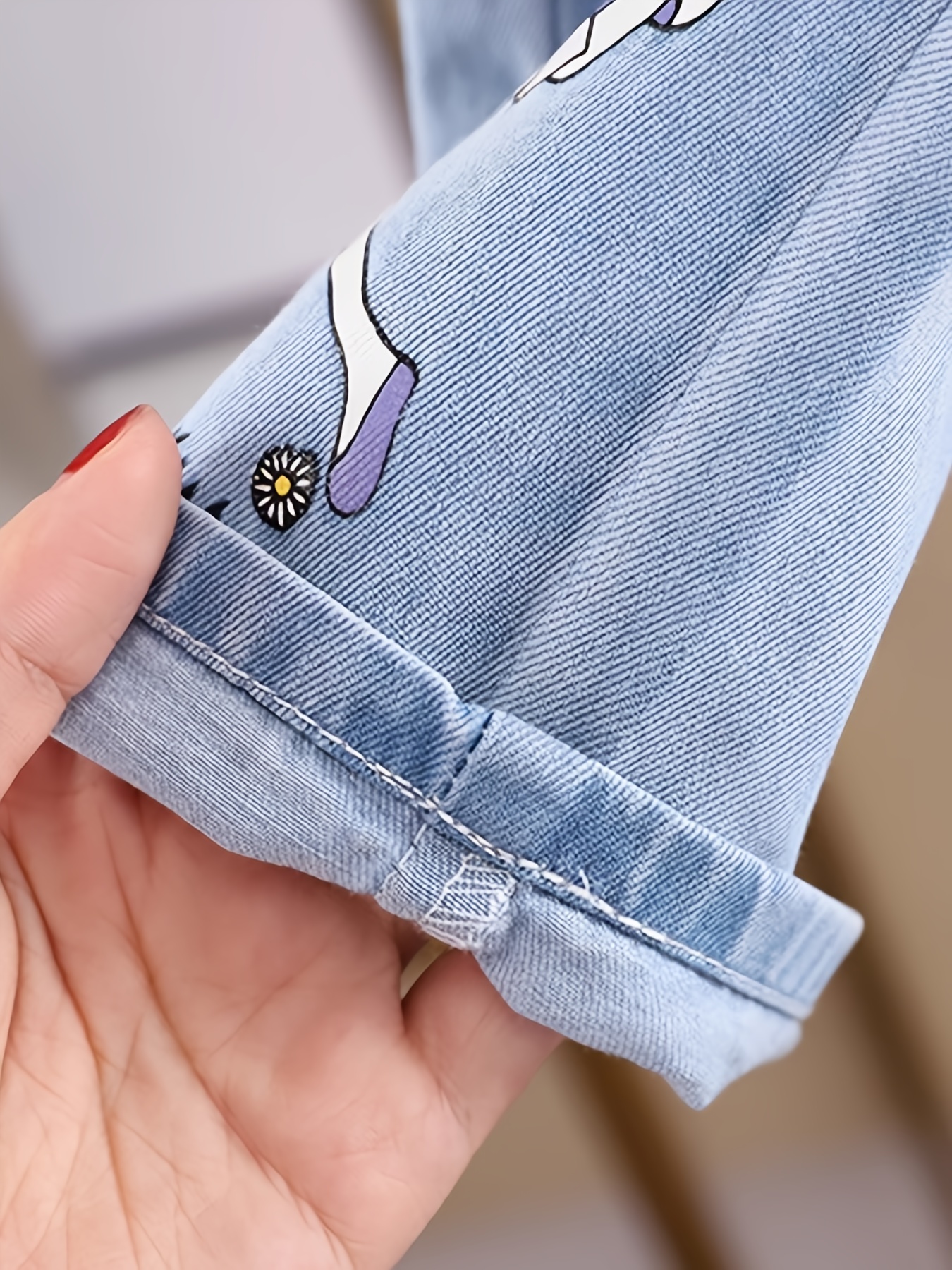 Girl's Trendy Anime Girl Print Denim Pants For Spring/autumn, Casual Jeans  For Girls, Kids Clothing