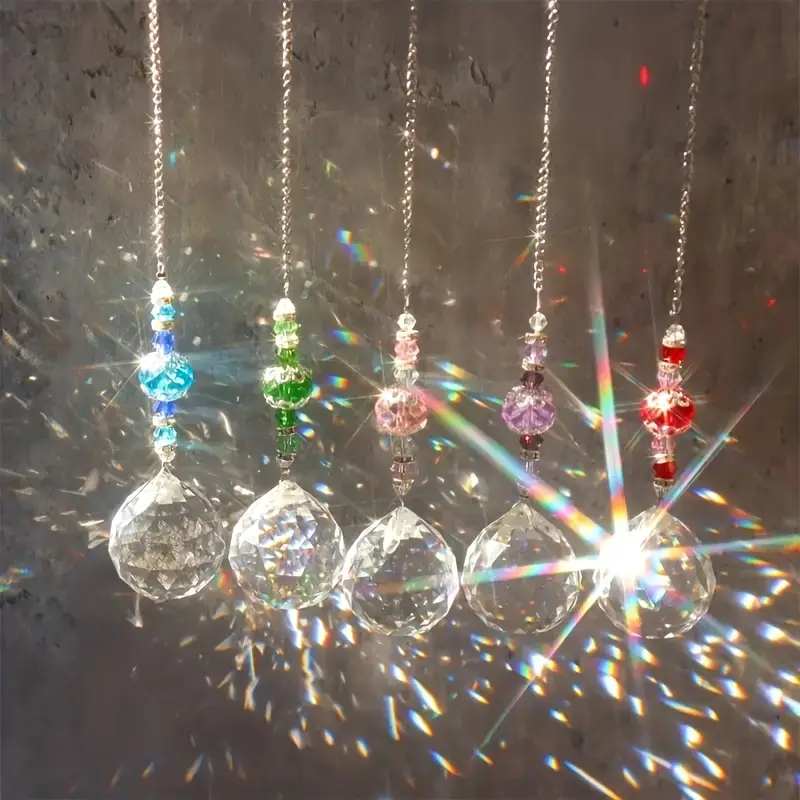 5pcs Suncatcher Crystal Chandelier Decor Stained Glass Ball Hanging  Pendant, Home Decor, Outdoor Decor, Indoor Decor, Yard Decor, Garden Decor