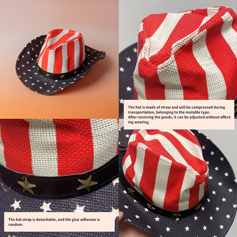 Women Men 4th of July American Flag Western Cowboy Hat USA