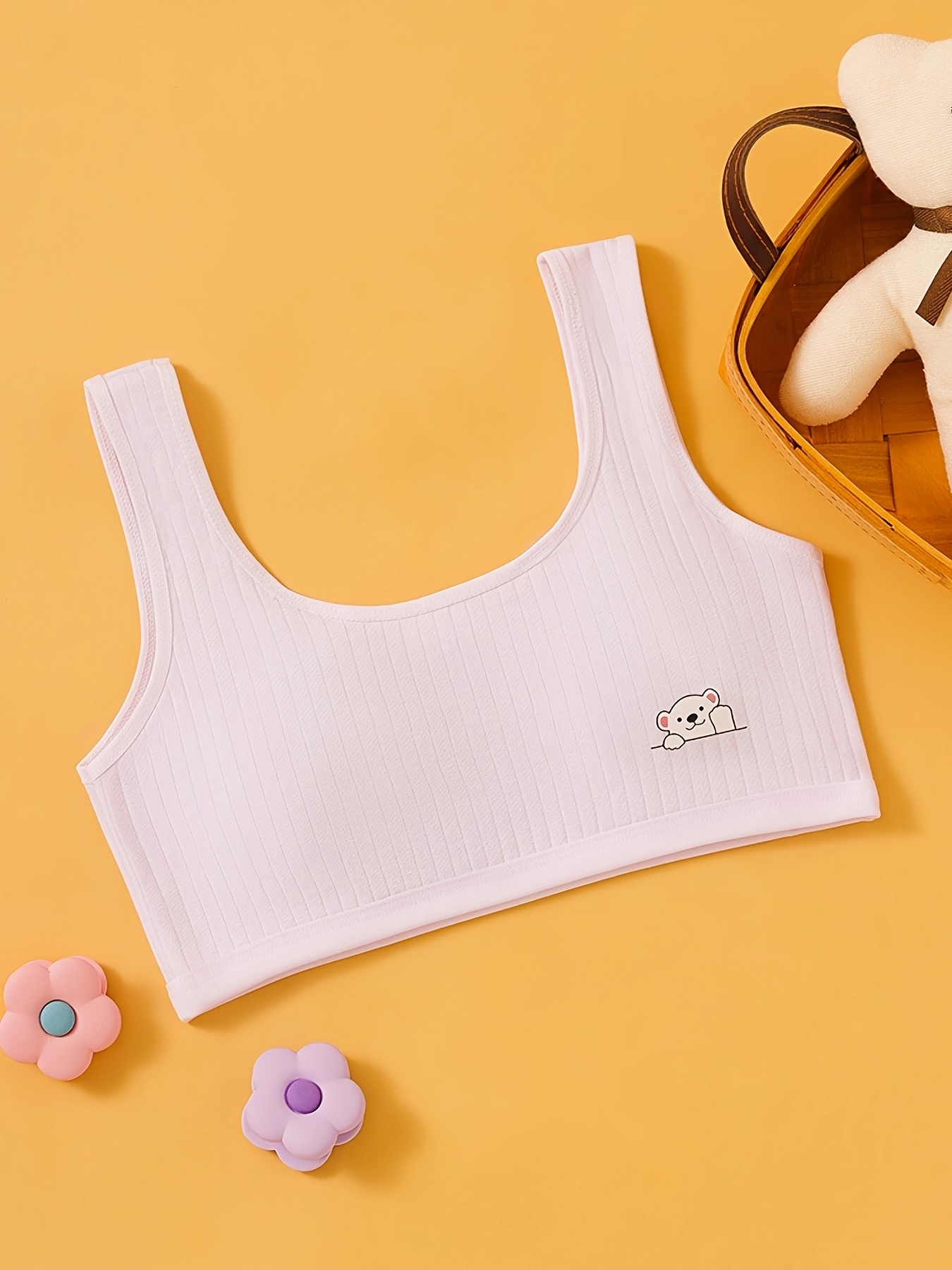 Cotton Training Bras for Girls 8-15 Years Old, 4PCS/Set Solid