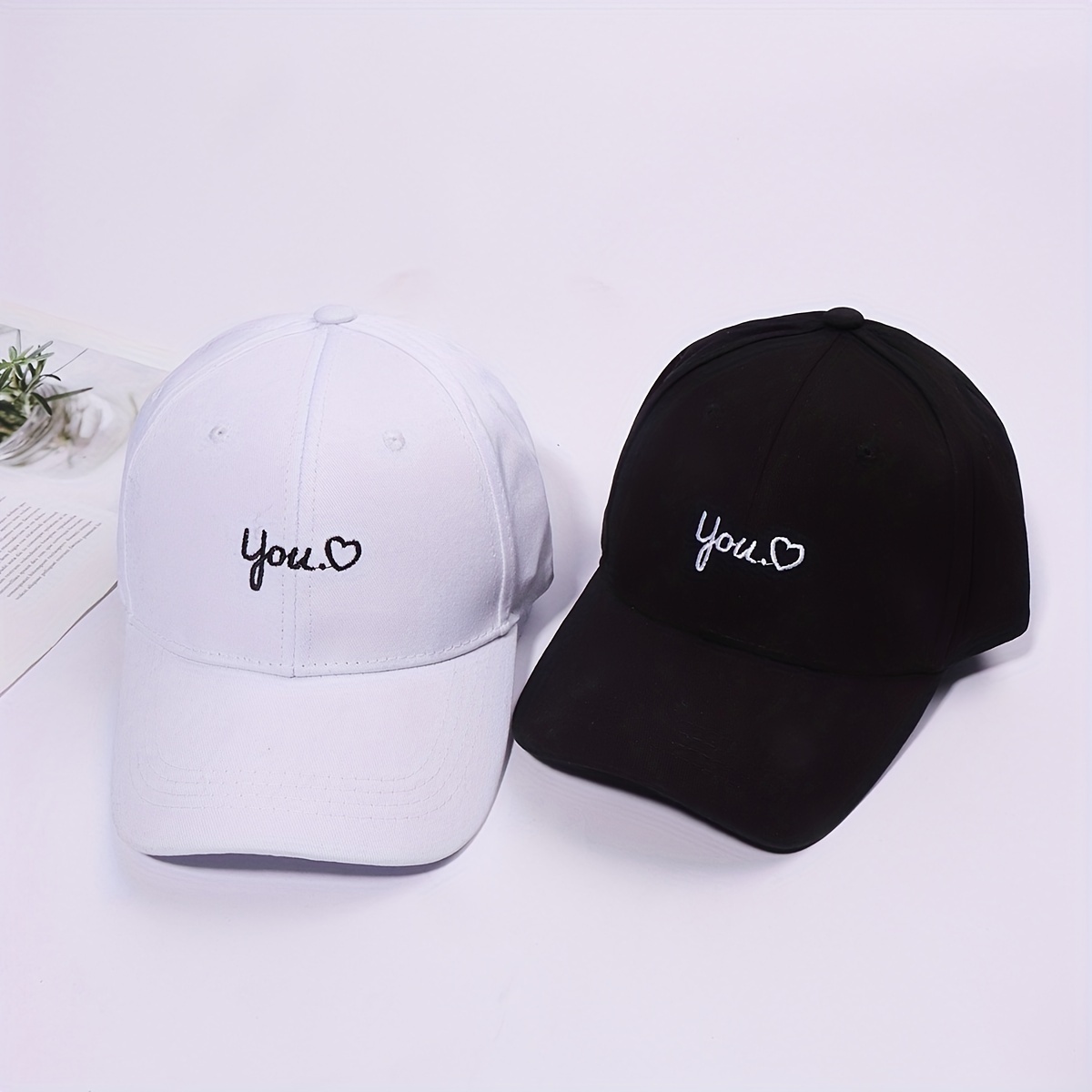 

2pcs You Love Embroidered Baseball Cap Solid Color Couple Dad Hat Unisex Trend Sunscreen Sports Hat For Women Men