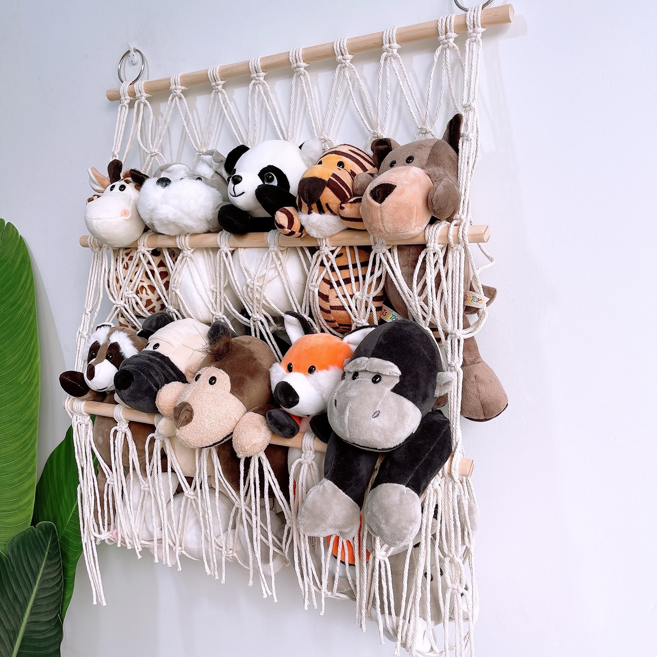 Stuffed Animal Storage, Wood Soft Toy Shelf with Adjustable Length Nursery  Toy Organizer Hammock, Hanging Corner Net Stuffed Animal Holder, Plush Toy